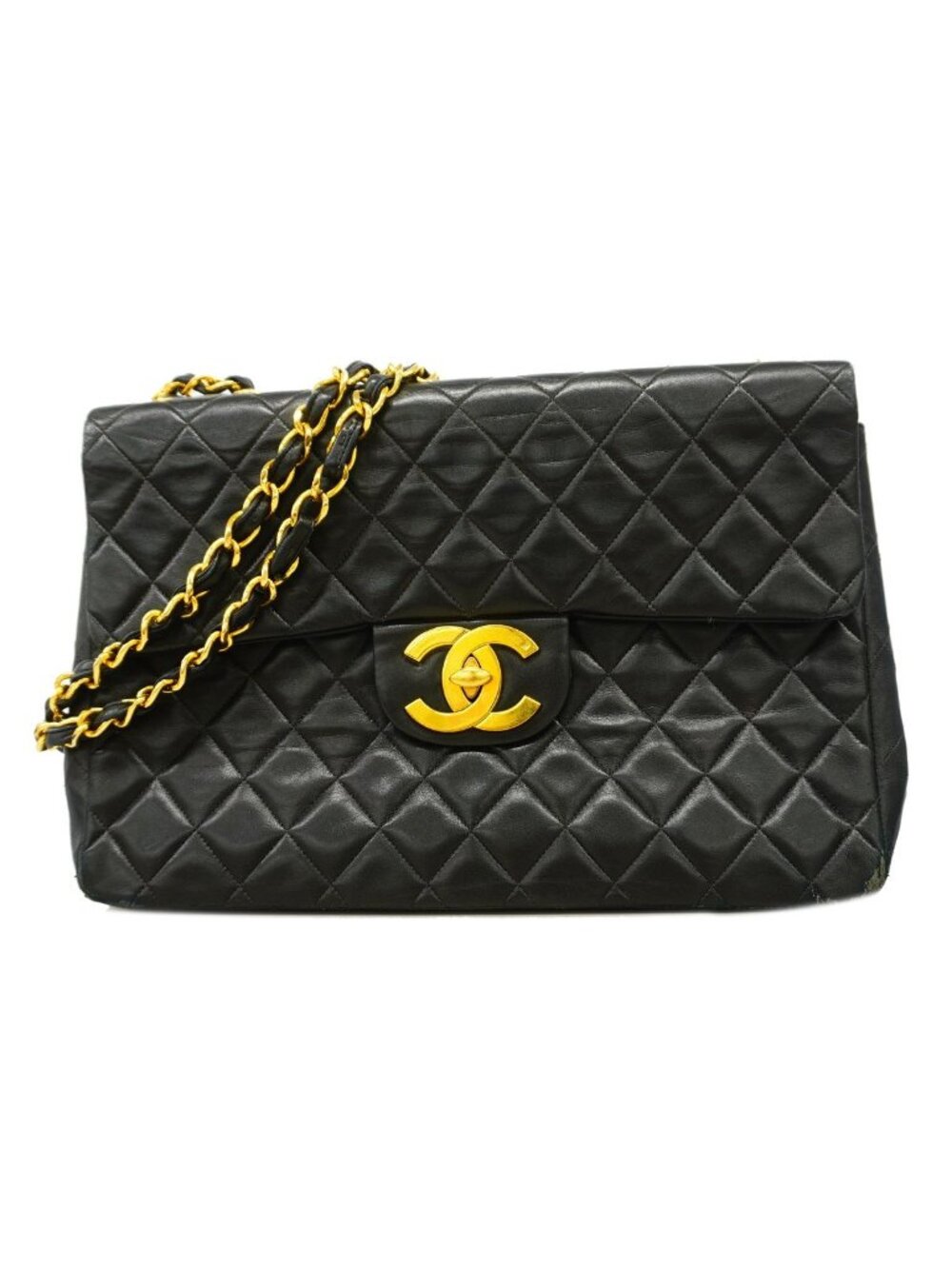 Chanel Shoulder Bag Maxi Quilted Lambskin Black Gold